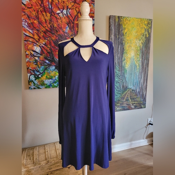 Chic Long Sleeve Cut-Out Dress in Deep Blue - Picture 1 of 6